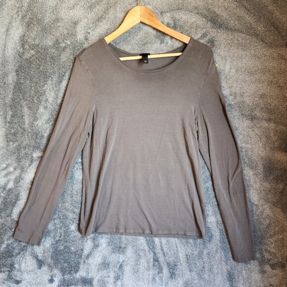 EILEEN FISHER Grey Top Blouse Women's Size Small Long Sleeves Knit Scoop Neck - Picture 2 of 10